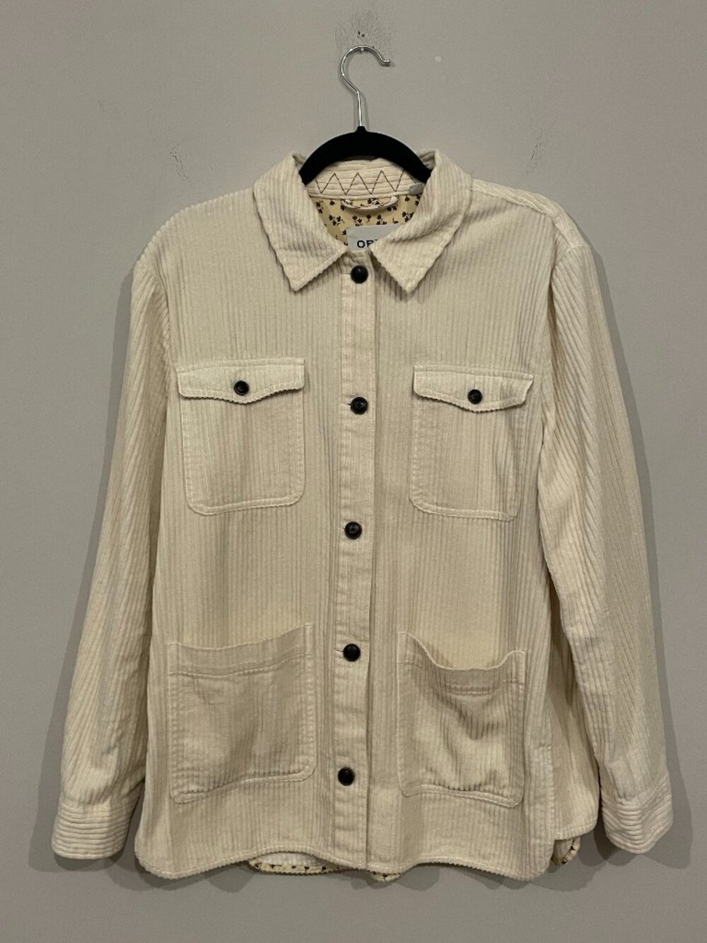 Orvis Wide Wale Corduroy Chore Shirt Jacket Women's Size (L) Cream Ivory Floral